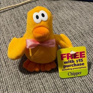 Yellow Plush Bird Vintage Dandee Toy with Pink Bow - Promotional Stuffed Animal